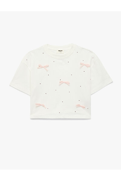 Koton Girl'S Ecru Bow Detail T-Shirt