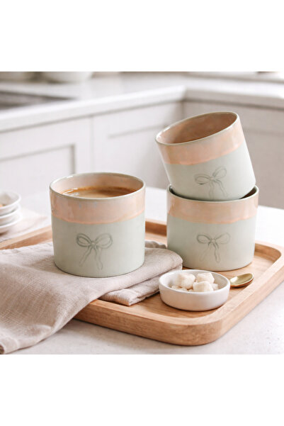 sukupotCeramics Bow Detailed Salmon Glaze Detailed Lime Green Porcelain Mug 1...