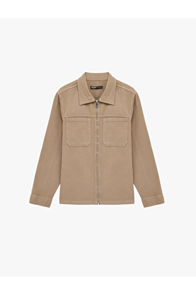 Koton Men'S Camel Zipped Shacket