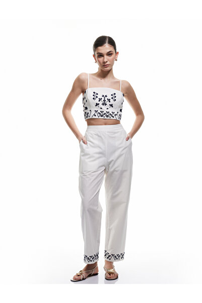 Koton Women'S Blue Design High Rise Pants