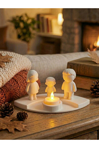 HatFam Kişiye Özel Aile Biblo Seti Tealight Mumluk Anne Baba Çocuk Figürlü De...