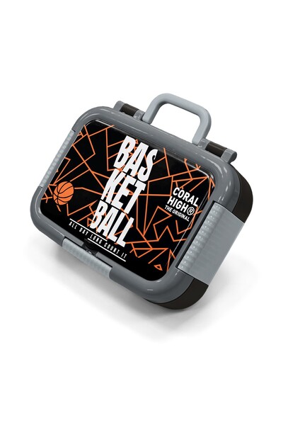 Coral High Kids Black Basketball Patterned Stainless Steel Lunch Box 39173