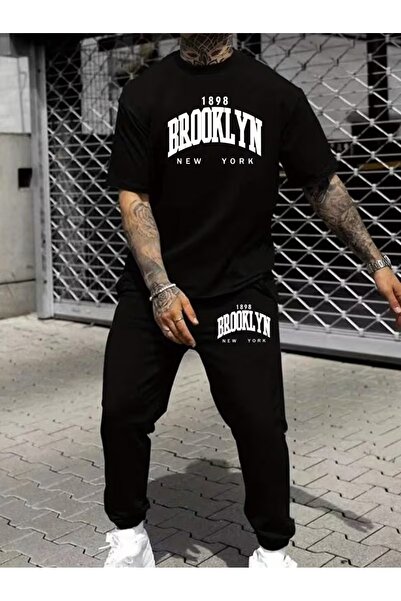 PAVRO Unisex Oversize Shorts Set Top and Bottom Two-Piece Casual Broklny Prin...