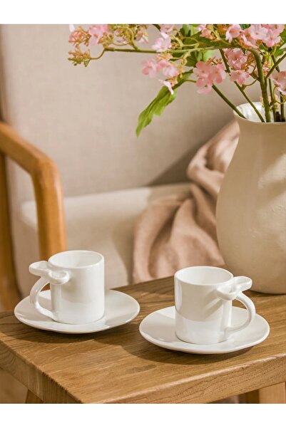 LC Waikiki LCW HOME Beyaz Fiyonk Baskılı 2 Kişilik Porselen Kahve Fincan Takı...