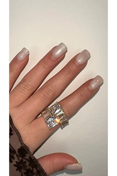 GLARE JEWELRY CO Gümüş Rodyumlu Pırlanta Montür 14k Altın Renginde Lüks Yüzük...