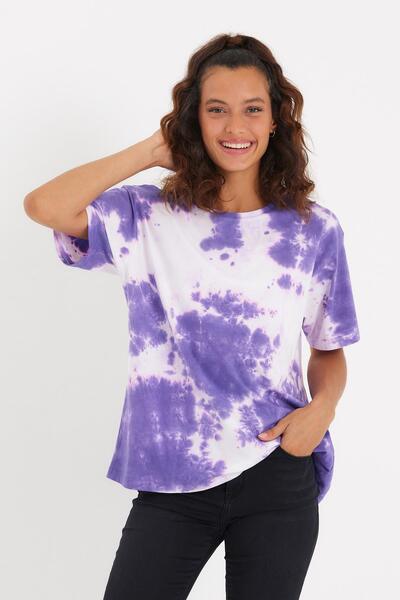 QUHOX Γυναικείο μπλουζάκι Tie-Dye Washed Oversize Μωβ