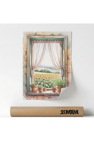 21mxm Poster 'Window With Lace Curtains' Pe Panza Mata – Design Minimalist, F...