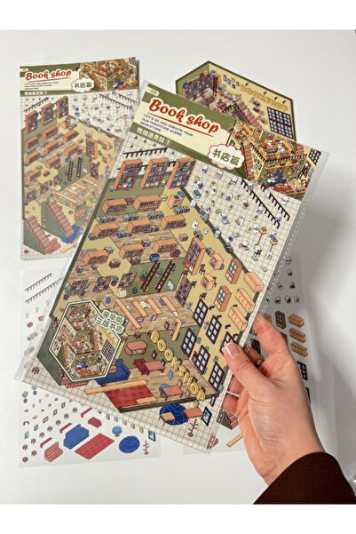 Kağıt Gemi Dükkan DIY Book Shop Kitapçı Tasarlama 2 Yaprak 262 Adet 3D Dioram...