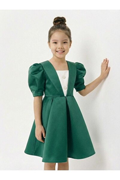 She Dress By Kubra Aksoy Girl's Green Balloon Sleeve Special Occasion Dress w...