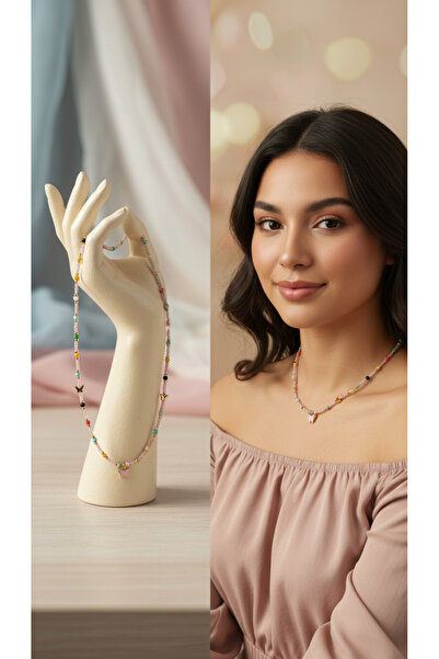 Maxi modena Minimal Butterfly Figured Thin Bead Detailed Women's Necklace