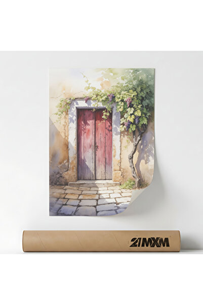 21mxm Poster Deco, fereastra si gradina, Rustic Wooden Door With Grapevines, ...