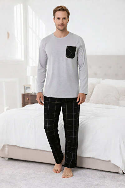 Wega Moda Men's Long Sleeve Plaid Patterned 100% Cotton Comfortable Pajama Set