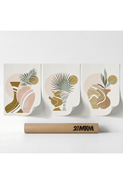 21mxm Set 3 Postere Decorative Boho „Soare-Lună-Celestial 20”, Material Texti...