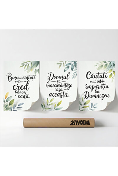 21mxm Set 3 Postere Decorative 'Binecuvantare Pentru Casa 02', Material Texti...
