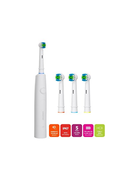 Polosmart PSC83 Şarjlı 5 Modlu IP67 Suya Dayanıklı Diş Fırçası Beyaz