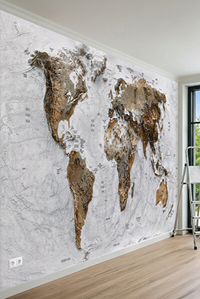 MİRAZAWALL 3 Boyutlu Dünya Haritası Desenli Tek Parça Tekstil Duvar Kağıdı