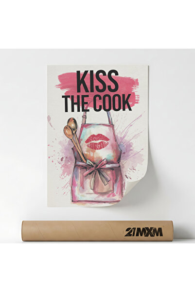21mxm Διακοσμητική αφίσα Kiss The Cook, μοντέρνο σχέδιο, ύφασμα, A4 (21x29,7 ...