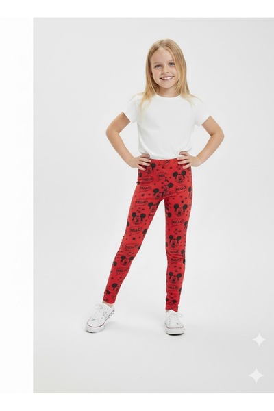 Belifanti Collection Момичешки червени панталони от еластичен памук с мотив н...