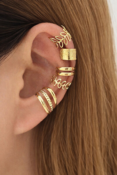 The Collection Minimal Deliksiz Sıkıştırmalı 5'li Set Kadın Kıkırdak Küpe