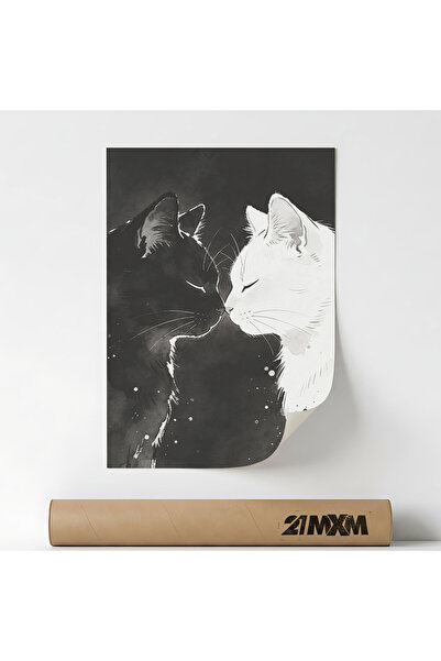 21mxm Poster Decorativ Yin And Yang Cats, Canvas, 240g/mp, A3 (29.7x42cm), Fă...