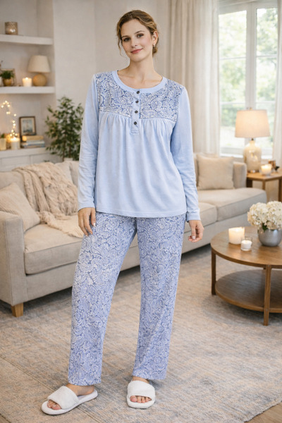 YUYİ Nena %100 Cotton Long Sleeved Plus Size Women's Pajama Set 14610