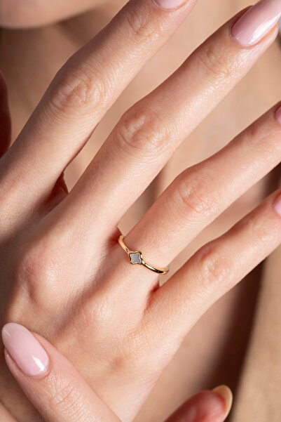 Elika Silver Yonca Model Ayarlanabilir Minimal Gold Yüzük