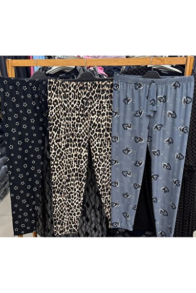 THEBEK Yumoş Velvety Suede Patterned Medium Size Pajama Bottoms Set of 3 (Mix...