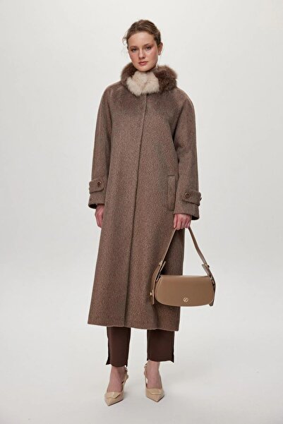 Zühre Fur Collar Cashmere Brown Coat 13998