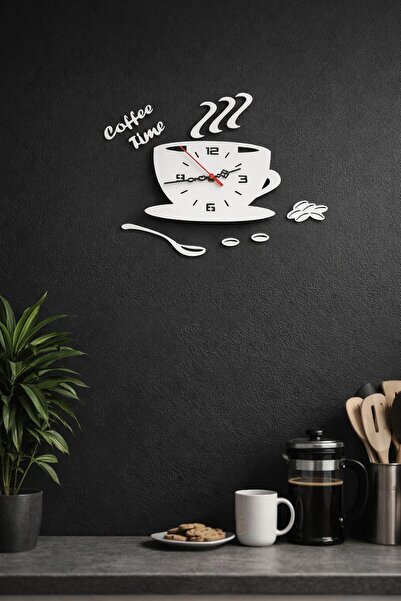 Runc Design Coffee Time Dekoratif Duvar Saati – Mutfak Konseptli Fincan Tasar...