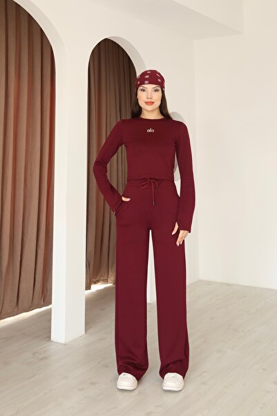İgnites Burgundy Matching Finger-Tie Blouse and Pants Set