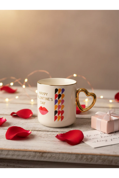 Tohana Porcelain Mug with Gold Handle and Heart Figure