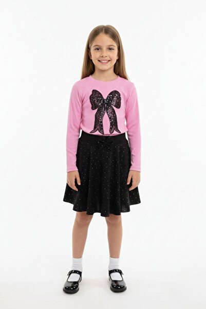 NEWKİDS Set de fustă și bluză pentru fetițe cu detalii cu fundă și pietre, po...