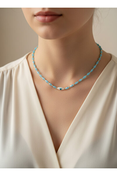 Maxi modena Minimal evil eye motif beaded women's necklace