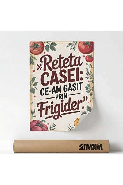 21mxm Poster cu mesaj comic pentru bucatarie, Reteta Casei, Fara Rama