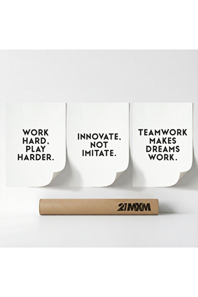 21mxm Set 3 Postere Decorative „Minimal Motivation 08”, Material Textil, Fara...