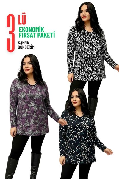 THEBEK Yumoş Velvet Suede Patterned Medium Size Blouse Set of 3 (Mixed Shipping)