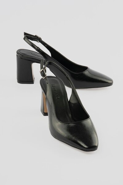 Mubiano Women's High Heel Shoes Round Toe Open Back Buckle Cavelle Black