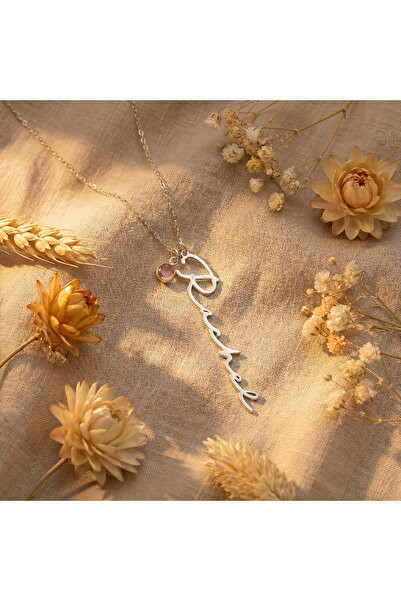 AvaLineAtelier 925 Ayar Gümüş Kişiye Özel İsimli ve Doğum Taşlı Kolye 14 Ayar...