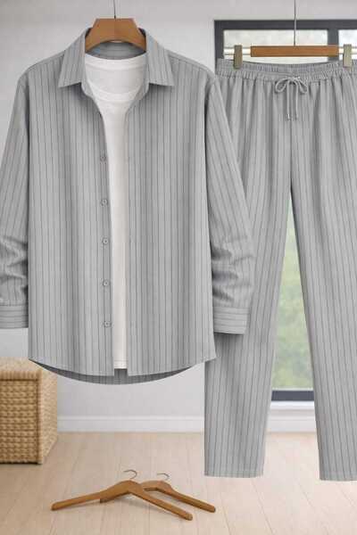 BRLKN Stretch Fabric Crepe Fabric Men/Unisex Long Sleeve Shirt Bottom Top Set