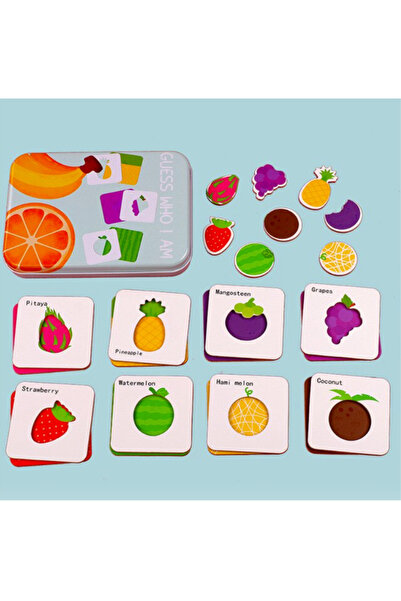 Nurio Puzzle din lemn cu Fructe in cutie Metalica Montessori