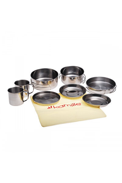 Kamille Set de vase de gătit pentru camping, 8 piese, oțel inoxidabil, compac...