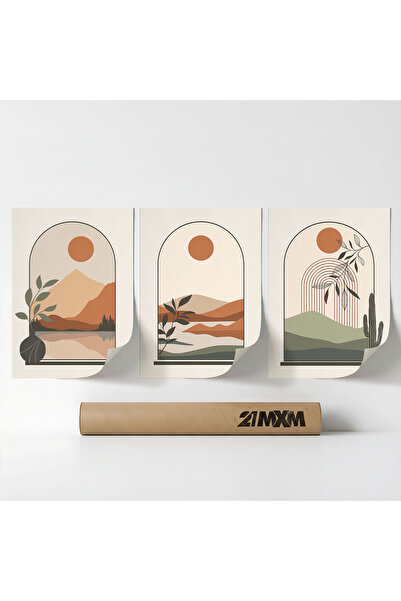 21mxm Set 3 Postere Decorative Boho 'Sun-Moon-Celestial 6', Material Textil, ...