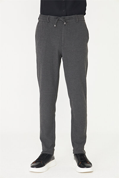 White Stone Anthracite Textured Lace-Up Smart Trousers