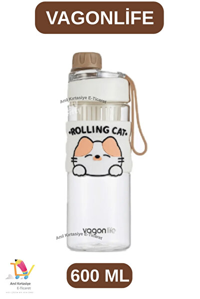 Vagonlife 600 ML KEDİ FİGÜRLÜ SU MATARASI ( RAHAT İÇİM-SÜZGEÇLİ )