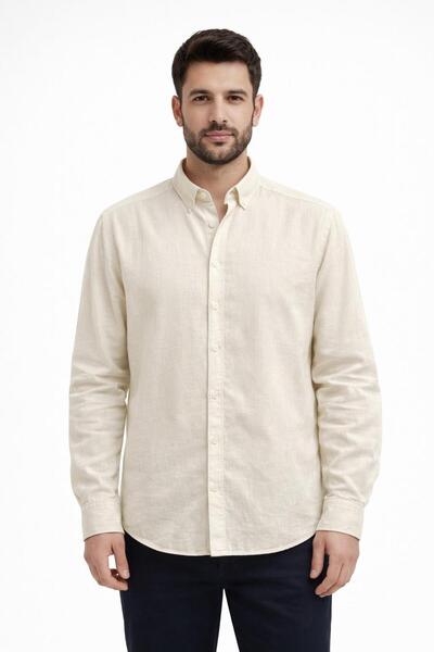 CLASSİCS MEN Di pierro long sleeve slim fit men's linen shirt - 7541