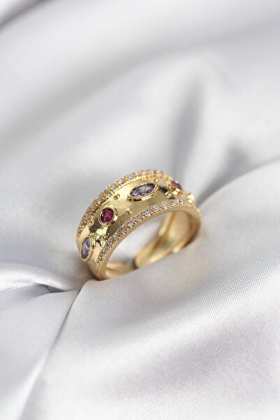 Nehir Gold Color Zircon Stone Vintage Women's Ring Valentine's Mother's Teach...