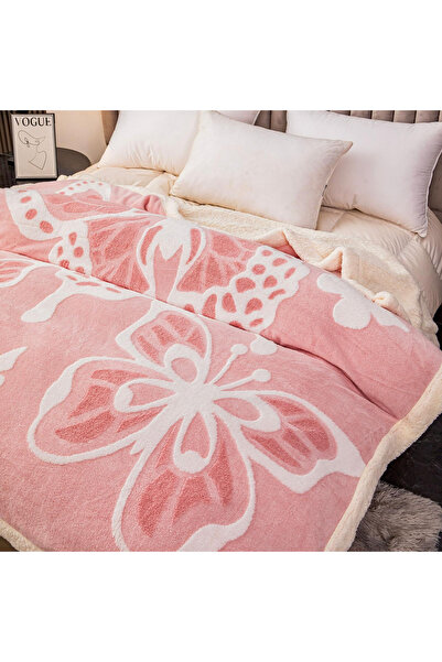 FIONNA.RO Patura Cocolino Blanita Alba Cu Imprimeu Fluturi 3D - Roz