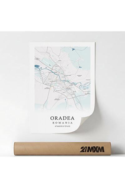 21mxm Oradea city map poster, modern minimalist style, matte textile, A3 (29....