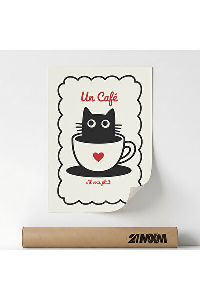 21mxm Poster decorativ, mesaj tipografic, Un Cafe, Fara Rama