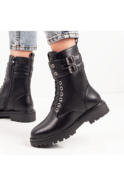 Modlet.ro Women's black boots with zipper and buckle MOD06985